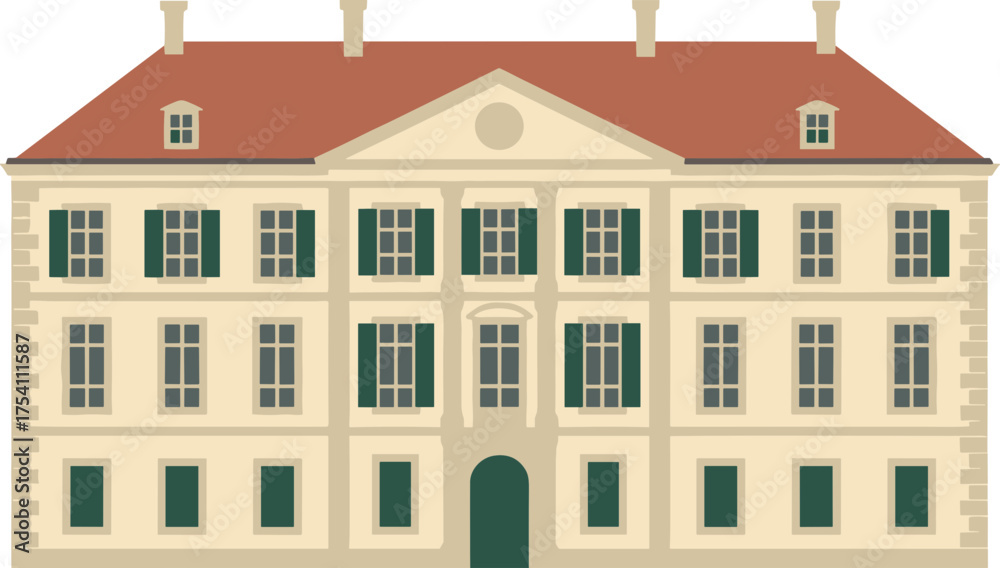 Fototapeta premium Flat Simple Style Mansion Front Exterior Architecture Illustration