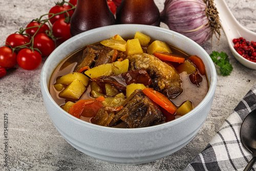 Konstfotografi Gourmet Oxtail beef soup with vegetables