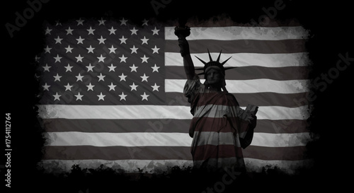 Statue of Liberty and American Flag.