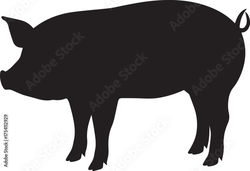 Pig silhouette vector, black and white silhouette vector illustration
