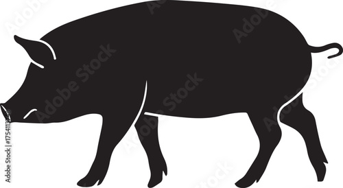 Pig silhouette vector, black and white silhouette vector illustration