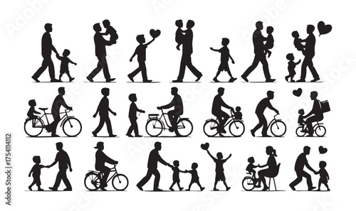 Diverse Family Silhouettes Engaging in Various Activities On White child parent
