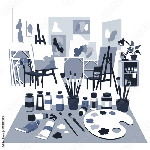 Artists Creative Studio Workspace with Painting Supplies