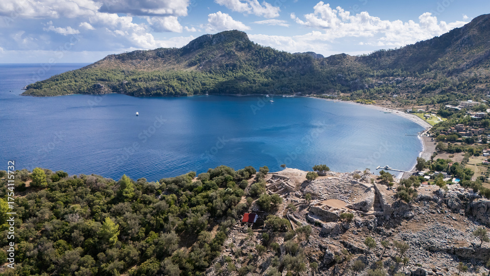 Fototapeta premium Ancient Amos Theater Overlooking the Aegean Sea in Marmaris, Turkey