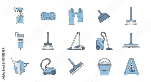 vector set of cleaning tools