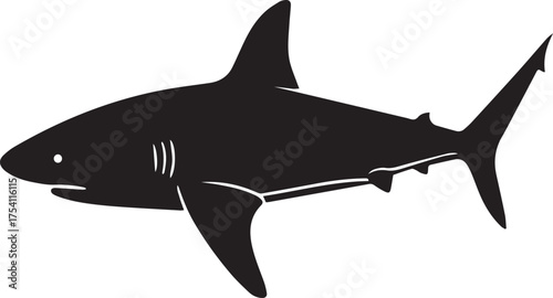 Shark silhouette vector, black and white silhouette vector illustration