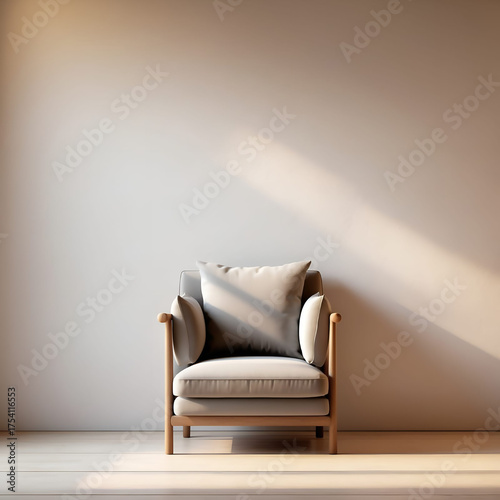 Comfortable modern living room interior design with luxury leather sofa and chair furniture against a simple wall