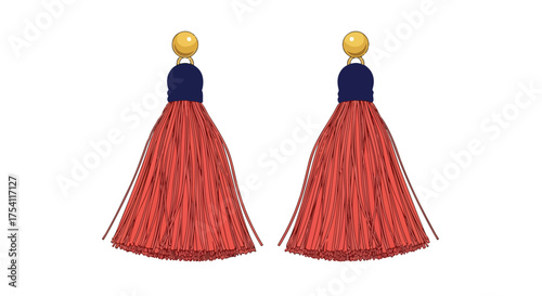Elegant coral tassel earrings with navy accent and gold stud, a stylish and fashionable jewelry isolated on white backdrop for women's accessories