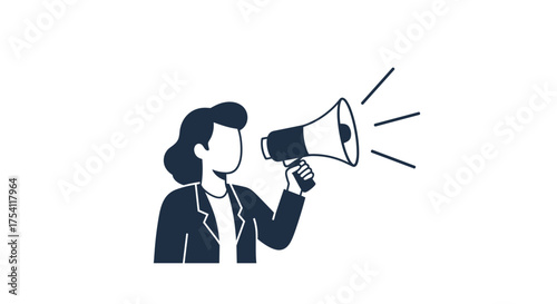 Woman with megaphone vector illustration. Businesswoman making an announcement. Female activist or leader with loudspeaker. Concept for promotion, marketing, news, alert, and protest.