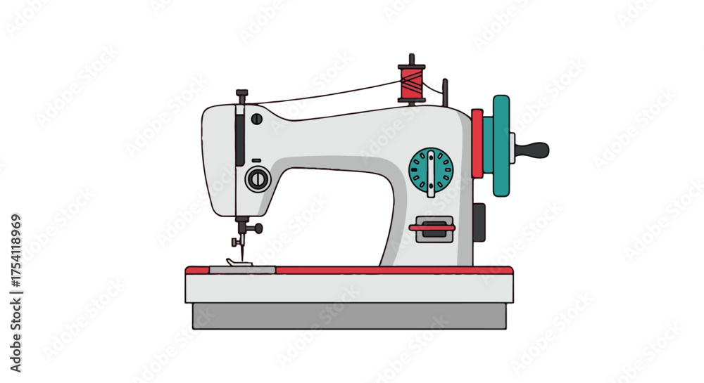 Fototapeta premium Elegant vintage sewing machine illustration, blending modern art style with retro charm and creative design features showcasing precision and craft