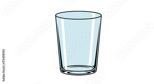 Stylized illustration of a clear, empty drinking glass with crisp outlines and a subtle light blue tint against a white background