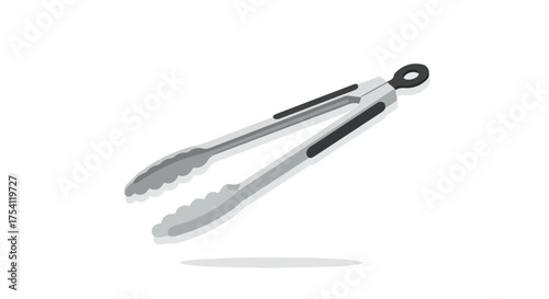 Stylized kitchen tongs illustration on white backdrop, featuring ergonomic design and cooking functionality, modern design and minimalist appeal