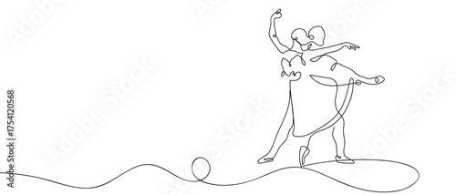 Ballet dancer continuous hand drawn doodle line art vector illustration. Editable strokes.