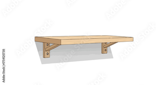 Floating wooden shelf illustration depicting minimalist interior design elements and carpentry details for home decor applications