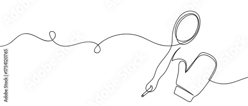 Body brush and gloves, continuous hand drawn doodle line art vector, editable strokes.