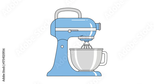 A charming light blue stand mixer illustration stands ready for culinary adventures and kitchen creations perfect for baking illustration
