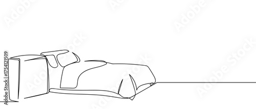 Bed continuous hand drawn doodle line art vector, editable strokes