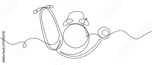 Alarm clock and stethoscope. Continuous hand drawn doodle line art vector. Editable stroke.