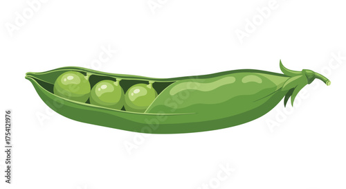 Illustrative depiction of a fresh vibrant green pea pod showcasing three neatly arranged peas against a clean white backdrop