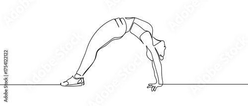 Woman doing yoga, continuous hand drawn doodle line art vector illustration. Editable stroke.