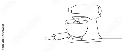 Dough mixer for making pastries, continuous hand drawn doodle line art vector, stroke can be edited.