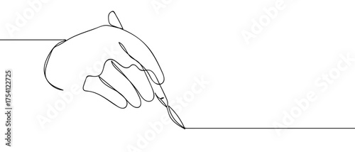 Hand holding scalpel, continuous hand drawn doodle line art vector, editable stroke.