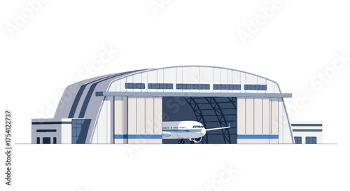 Aircraft in Hangar: A Contemporary Aviation Illustration Depicting Maintenance, Repair, and Aircraft Storage within a Modern Facility