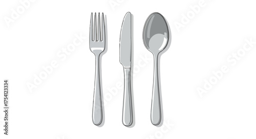 Elegant flatware composition showcasing a fork, knife, and spoon in a minimalist style illustration