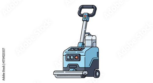 Cartoon illustration of a modern carpet cleaner, designed for efficient floor sanitation and stain removal, with advanced features for enhanced