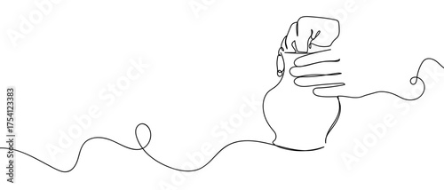 Hands making pottery, continuous hand drawn doodle line art vector, editable stroke.