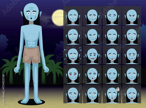 Thai Ghost Pret Cartoon Emotion faces Vector Illustration