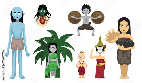 Thai Ghost Character Set Cartoon Vector