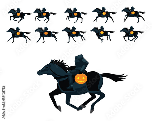Headless Horseman Cartoon Moving Animation Frame Sequence Set Vector