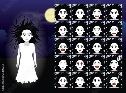 White Lady Cartoon Emotion faces Vector Illustration