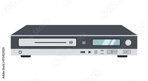 Isolated flat vector illustration of a modern dvd player showcasing multimedia technology and electronic entertainment equipment
