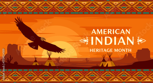American Indian Heritage Month Sunset Background Vector