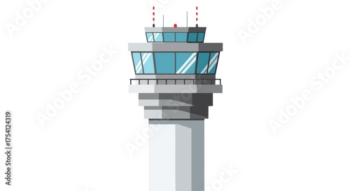 Stylized Air Traffic Control Tower Illustration with Flat Design and Clean Aesthetic, Vector Graphic