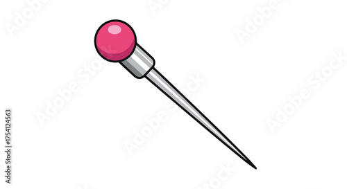 Illustration of a pink-headed sewing pin with a sharp point isolated on white representing tailoring and fashion design project planning and
