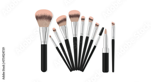 Professional Makeup Brush Set for Flawless Application, Ideal for Cosmetics and Beauty Artistry on White Background
