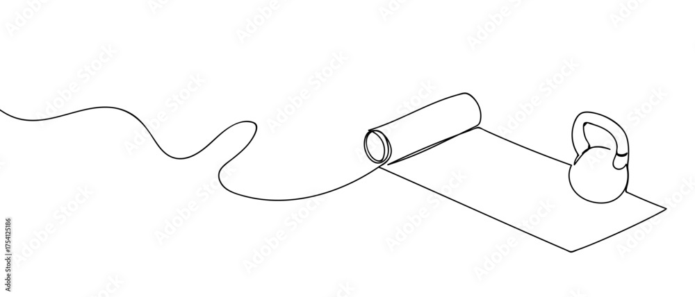 Fototapeta premium Exercise mat, continuous hand drawn doodle line art vector, editable strokes