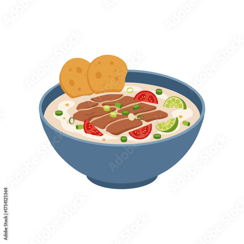 Minimalist flat vector of Soto Betawi soup bowl.ai