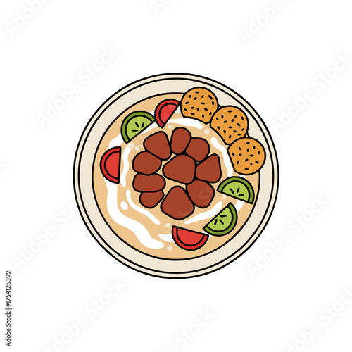 Minimalist flat vector of Soto Betawi soup bowl.ai