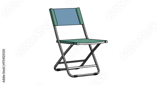 Graphical representation of a folding chair, simple design, studio shot with no background showcasing functionality and modern aesthetics, minimalist