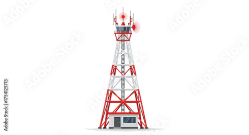 Radio communication tower illustration conveying connectivity and modern communication infrastructure technology isolated on a white background
