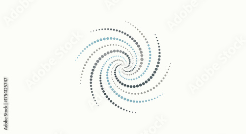 Abstract Dotted Swirl In Blue And Grey Hues Over White Backdrop