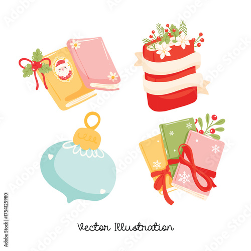 Christmas Book Bundle Clipart Set, Festive Cozy Reading Elements