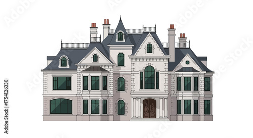 Architectural Illustration of an Exquisite Manor with Intricate Details and Elegant Design that showcase its Grandeur and Charm