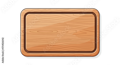 Realistic Illustration of a Wooden Cutting Board with Smooth Grain Texture and Rounded Edges for Culinary Presentations
