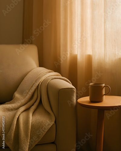 Serene Reading Nook with Soft Sunlight and Cozy Minimal Interior