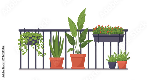 Balcony garden with potted plants, bringing greenery to urban living through floral decoration and peaceful respite and design inspiration